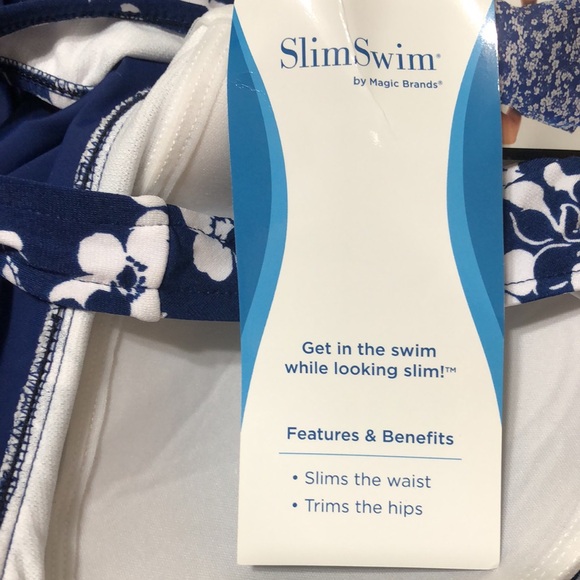 Slim Swim 2X One Piece Swimsuit Navy And White NEW With Tags by Magic Brand - Picture 9 of 10